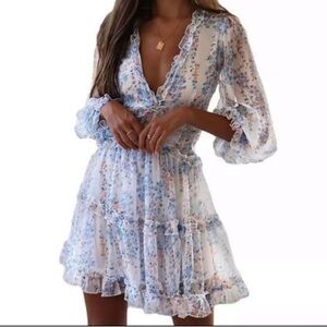 Floral Ruffle V-Neck Dress
